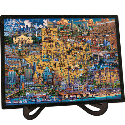 "Best of Texas" Picture Perfect Framed Wooden Jigsaw Puzzle with Easel (Desk Decor) - Texas Time Gifts and Fine Art