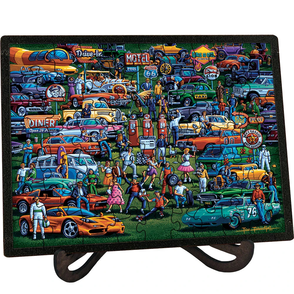 History of Cars Picture Perfect Framed Wooden Jigsaw Puzzle with Easel (Desk  Decor)