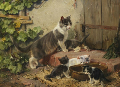 "Mother Cat with Her Kittens" Premium Wooden Jigsaw Puzzle—Postcard-Size - Texas Time Gifts and Fine Art