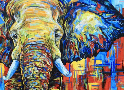 "Primary Matriarch" (Elephant Art) Premium Wooden Jigsaw Puzzle—Postcard-Size - Texas Time Gifts and Fine Art