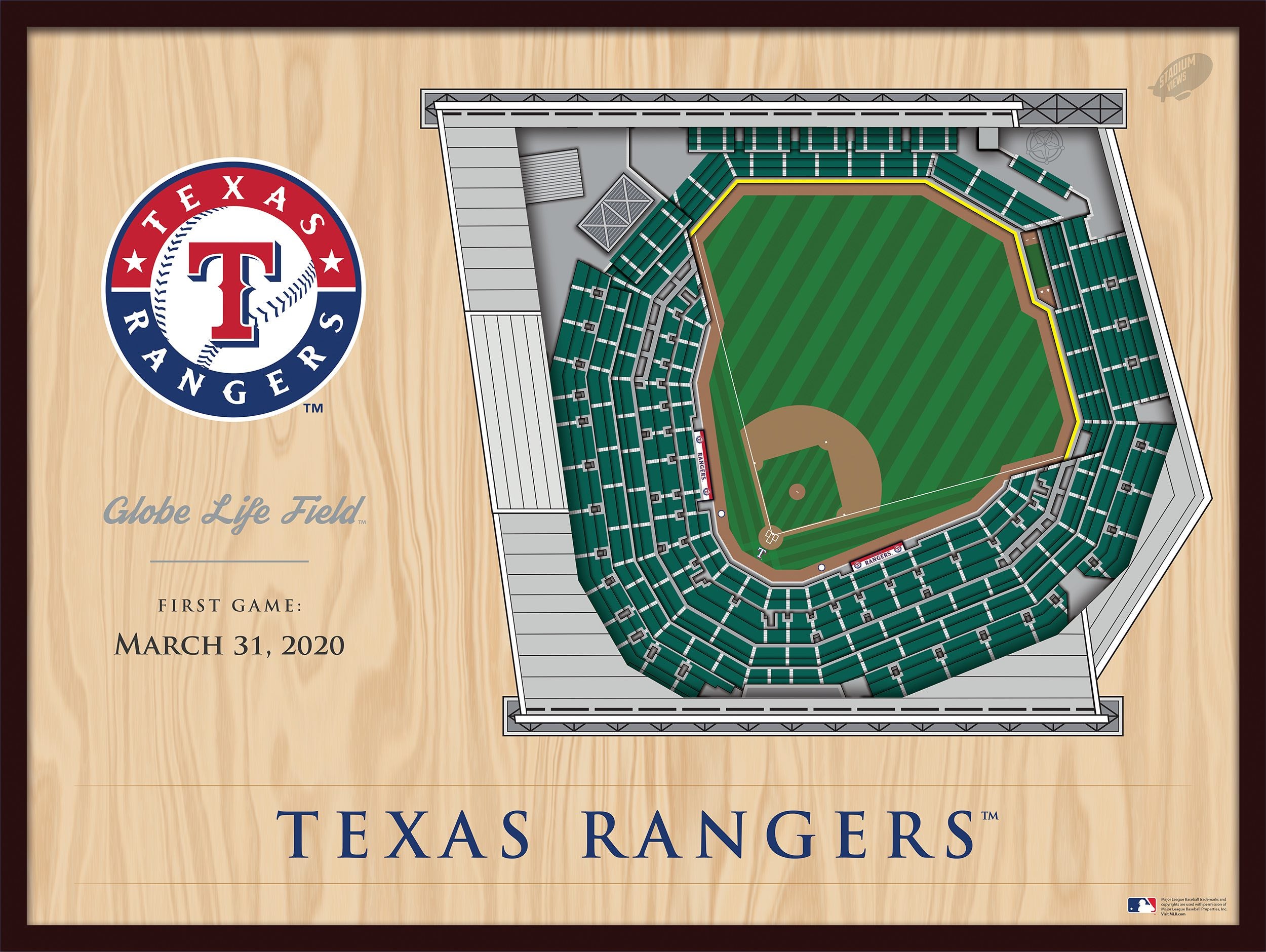 First Pitch Texas Rangers at Globe Life Field Panoramic Framed Poster