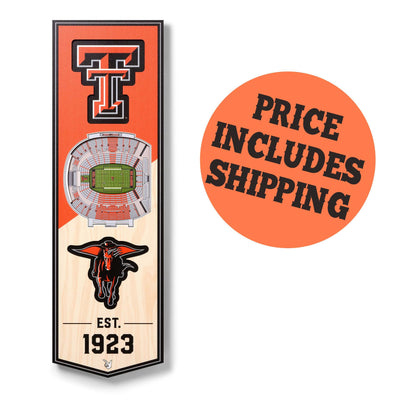 "Texas Tech Red Raiders" 3D Stadium Banner Wall Decor—8" x 32" - Texas Time Gifts and Fine Art