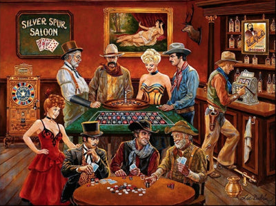 "The Gamblers" Premium Wooden Jigsaw Puzzle with Ash Wood Storage Box—Medium - Texas Time Gifts and Fine Art