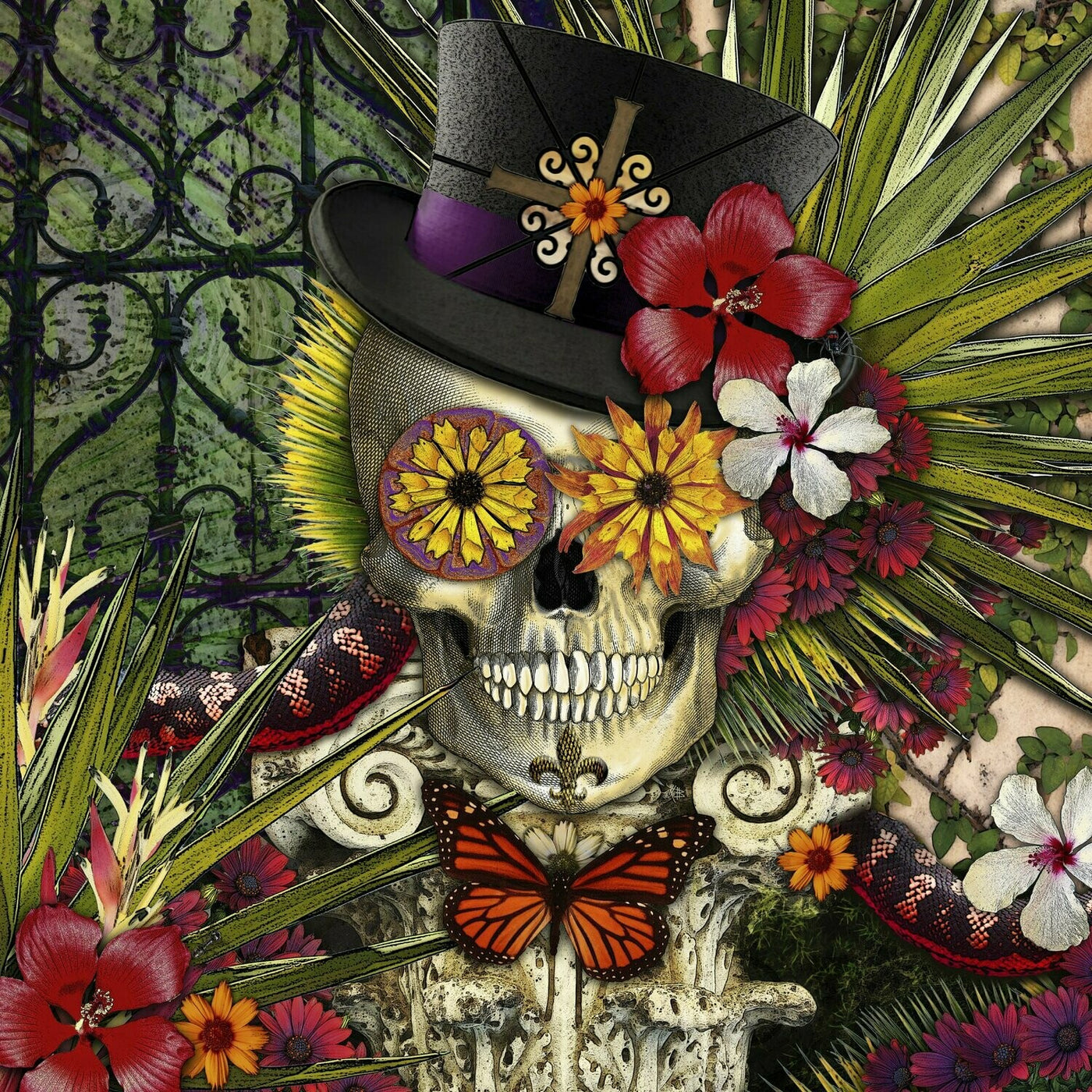 "Baron of Bloom" (Skull Art) Premium Wooden Jigsaw Puzzle with Ash Wood Storage Box—Large - Texas Time Gifts and Fine Art 