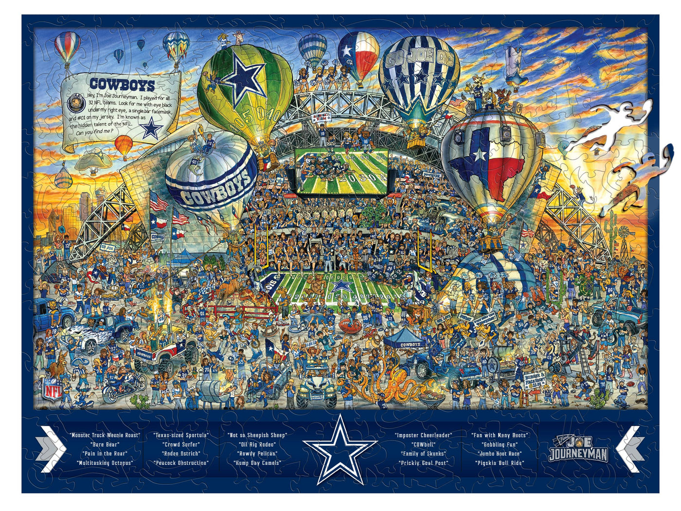Dallas Cowboys "Joe Journeyman" 333-Piece Wooden Jigsaw Puzzle - Texas Time Gifts and Fine Art 