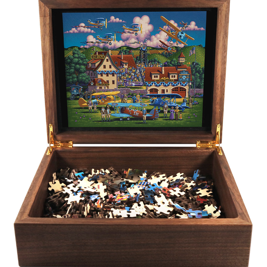 Vintage Wooden Jigsaw Puzzle with Walnut Wood Storage Box - Texas Time Gifts and Fine Art