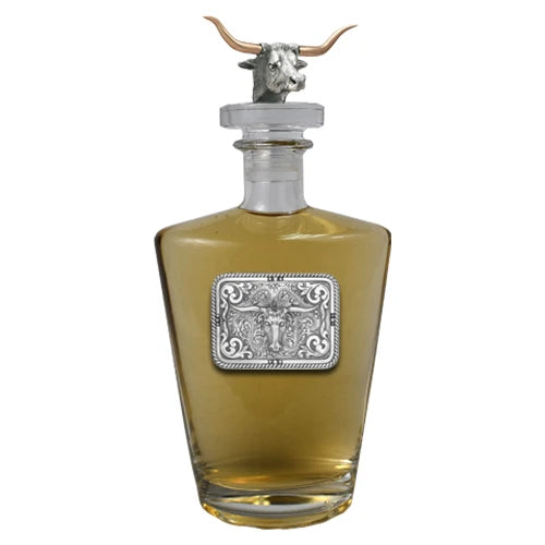 "Longhorn" 25 Oz Royal Decanter with Longhorn Bull 3D Top - Texas Time Gifts and Fine Art
