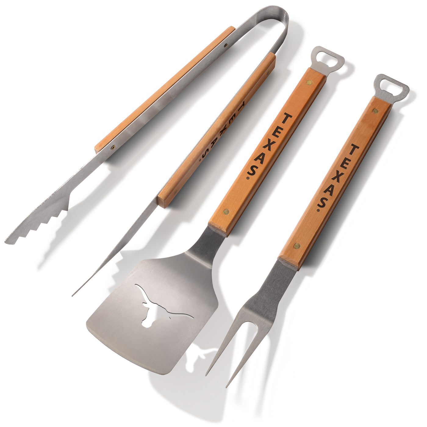 "Texas Longhorns" Stainless Steel 3-Piece BBQ Tool Sets—Special Price All Summer Long, Shipping Included! - Texas Time Gifts and Fine Art