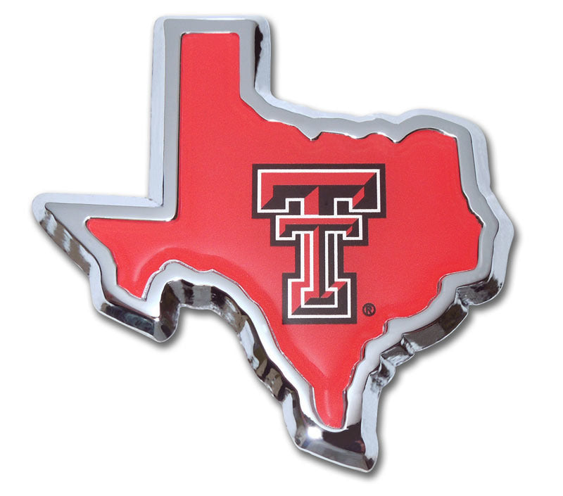 "Texas Tech" Texas-Shaped Chrome Car Emblem - Texas Time Gifts and Fine Art