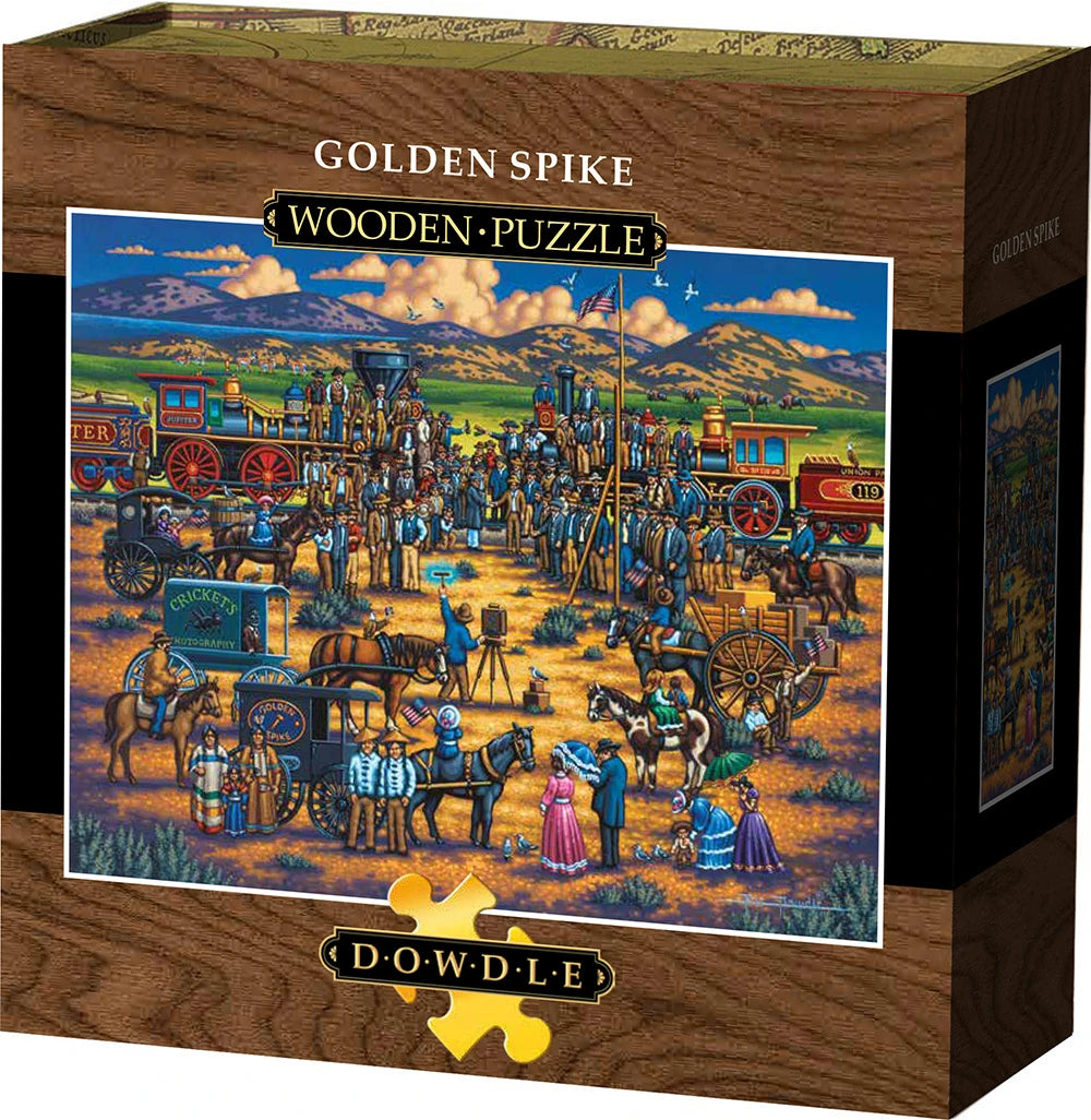 "The Golden Spike" (Promontory Summit, Utah) Classic Wooden Jigsaw Puzzle - Texas Time Gifts and Fine Art