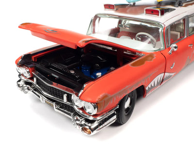 1959 Cadillac Eldorado "Surf Shark" Ambulance in Faded Rusty Red and White Die-cast Collectible - Texas Time Gifts and Fine Art