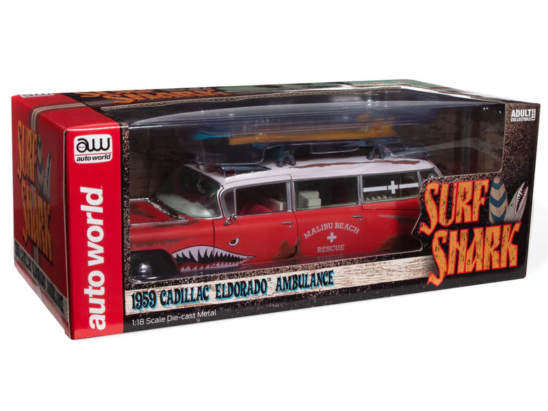 1959 Cadillac Eldorado "Surf Shark" Ambulance in Faded Rusty Red and White Die-cast Collectible - Texas Time Gifts and Fine Art