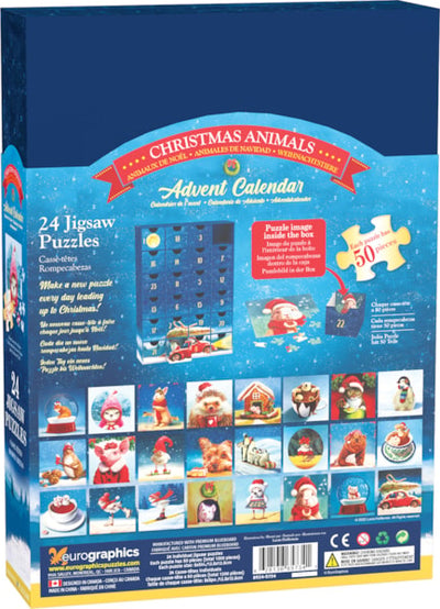 "Christmas Animals" 24 Advent Jigsaw Puzzles (Drawer-Style Box Set) - Texas Time Gifts and Fine Art