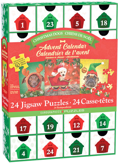 "Christmas Dogs" 24 Advent Jigsaw Puzzles (Drawer-Style Box Set) - Texas Time Gifts and Fine Art