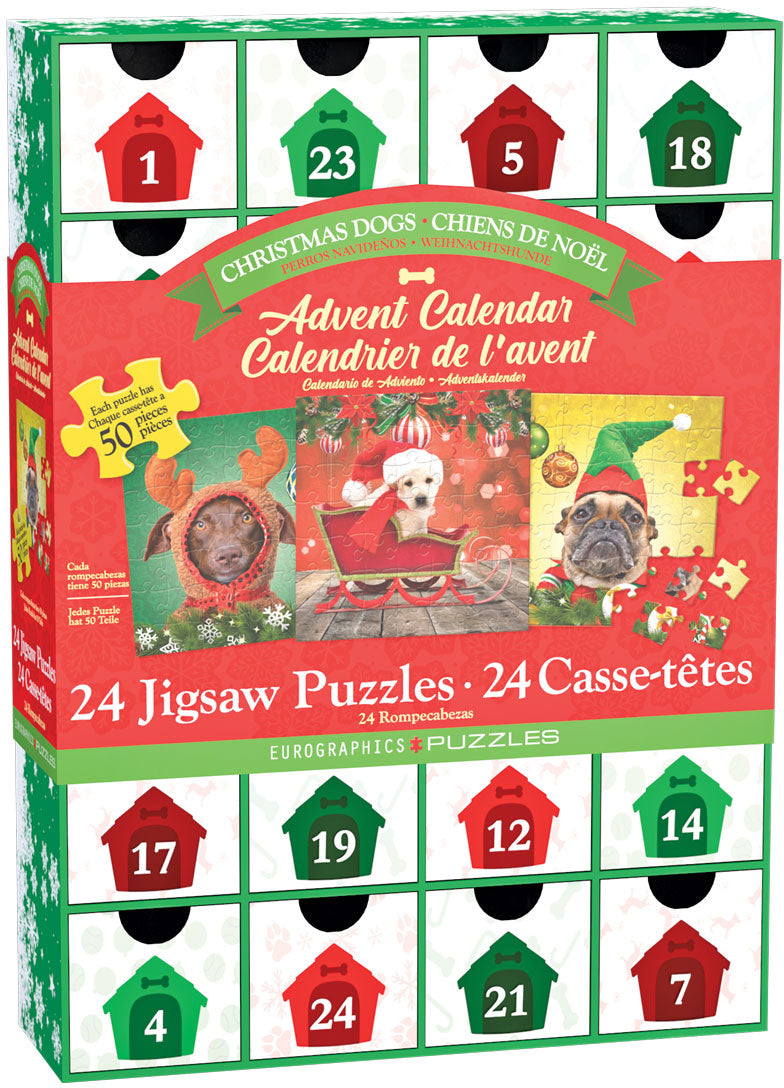 "Christmas Dogs" 24 Advent Jigsaw Puzzles (Drawer-Style Box Set) - Texas Time Gifts and Fine Art