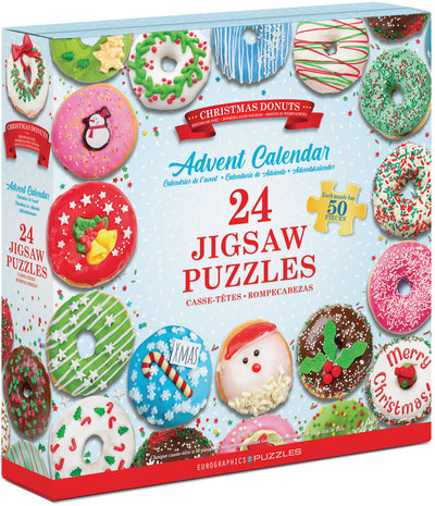 "Christmas Donuts" 24 Advent Jigsaw Puzzles Box Set (Book Style) - Texas Time Gifts and Fine Art