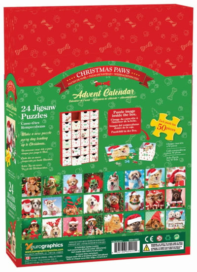 "Christmas Paws" 24 Advent Jigsaw Puzzles (Drawer-Style Box Set) - Texas Time Gifts and Fine Art