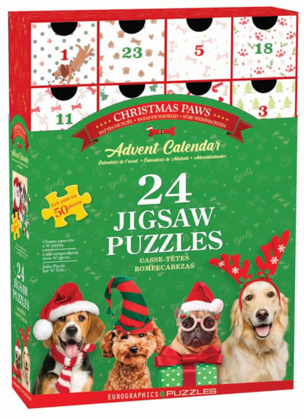 "Christmas Paws" 24 Advent Jigsaw Puzzles (Drawer-Style Box Set) - Texas Time Gifts and Fine Art