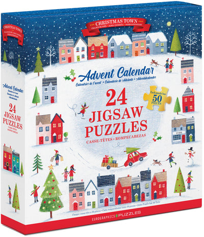 "Christmas Town" 24 Advent Jigsaw Puzzles Box Set (Book Style) - Texas Time Gifts and Fine Art