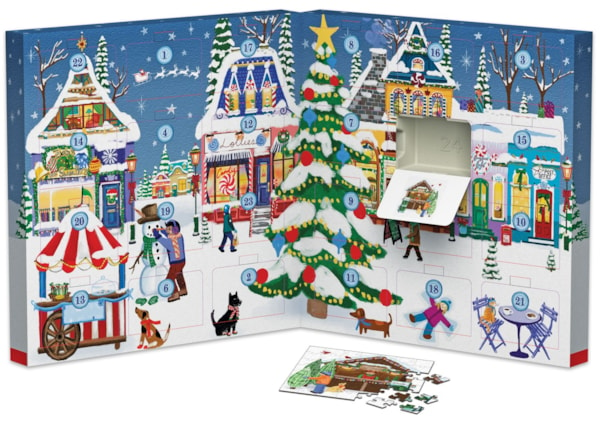 "Christmas Town Fair" 24 Advent Jigsaw Puzzles Box Set (Book Style) - Texas Time Gifts and Fine Art