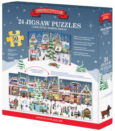 "Christmas Town Fair" 24 Advent Jigsaw Puzzles Box Set (Book Style) - Texas Time Gifts and Fine Art