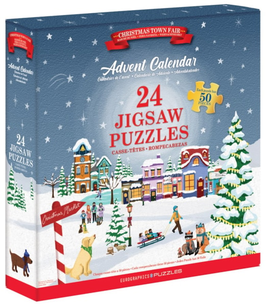 "Christmas Town Fair" 24 Advent Jigsaw Puzzles Box Set (Book Style) - Texas Time Gifts and Fine Art