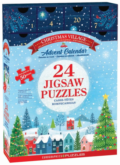 "Christmas Village" 24 Advent Jigsaw Puzzles (Drawer-Style Box Set) - Texas Time Gifts and Fine Art