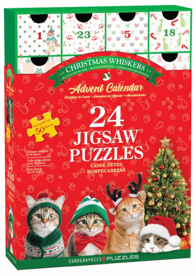 "Christmas Whiskers" 24 Advent Jigsaw Puzzles (Drawer-Style Box Set) - Texas Time Gifts and Fine Art