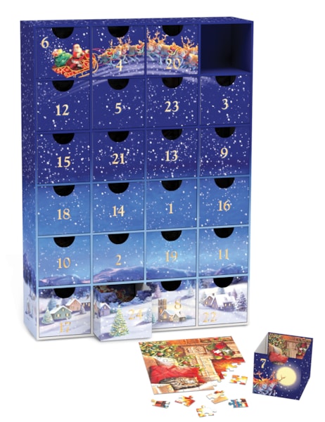 "Merry Christmas" 24 Advent Jigsaw Puzzles (Drawer-Style Box Set) - Texas Time Gifts and Fine Art