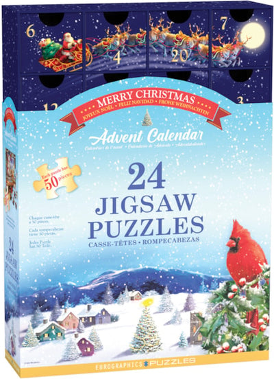 "Merry Christmas" 24 Advent Jigsaw Puzzles (Drawer-Style Box Set) - Texas Time Gifts and Fine Art