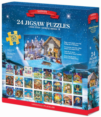 "Nativity" 24 Advent Jigsaw Puzzles Box Set (Book Style) - Texas Time Gifts and Fine Art