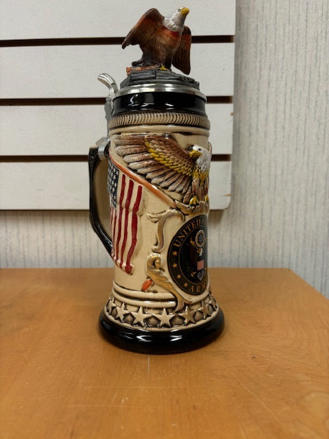 "U.S. Army with Ceramic Eagle Lid" Stoneware Beer Stein—Limited Edition - Texas Time Gifts and Fine Art