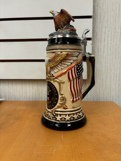 "U.S. Army with Ceramic Eagle Lid" Stoneware Beer Stein—Limited Edition - Texas Time Gifts and Fine Art