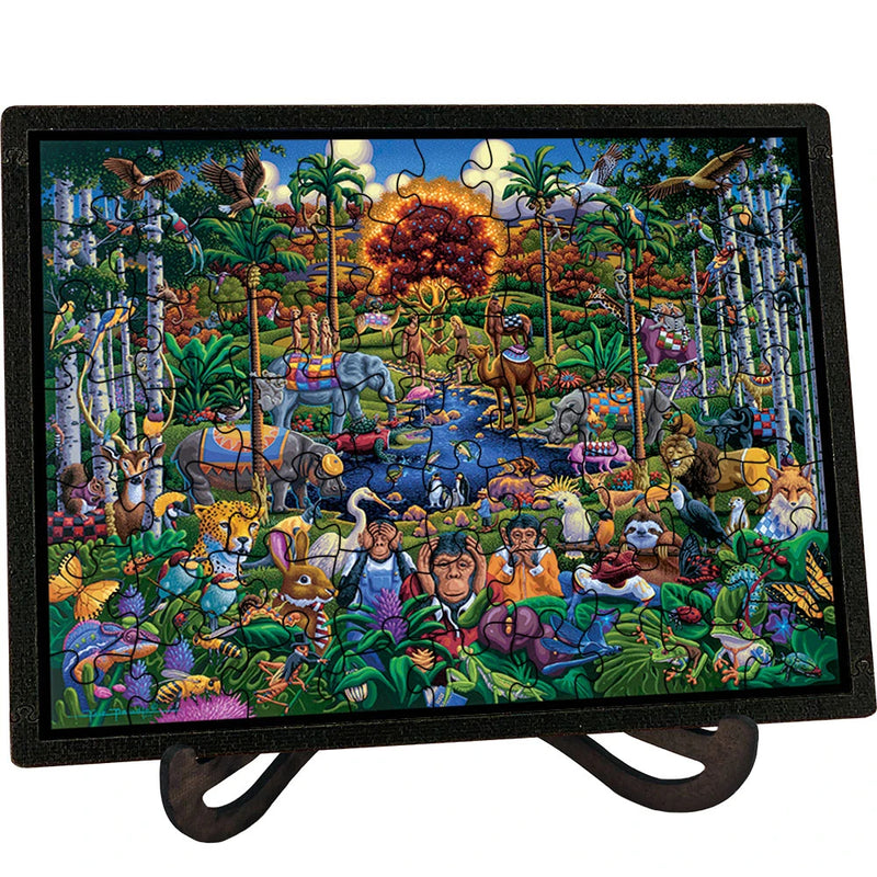 "Animals of Eden" Picture Perfect Framed Wooden Jigsaw Puzzle with Easel (Desk Decor) - Texas Time Gifts and Fine Art