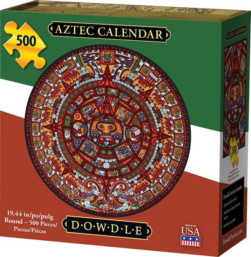 "Aztec Calendar" (The Sun Stone) Circular Jigsaw Puzzle - Texas Time Gifts and Fine Art