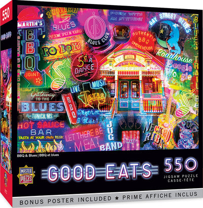 "BBQ & Blues" Jigsaw Puzzle, Featuring "Texas Live Music" Neon Artwork - Texas Time Gifts and Fine Art