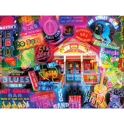 "BBQ & Blues" Jigsaw Puzzle, Featuring "Texas Live Music" Neon Artwork - Texas Time Gifts and Fine Art