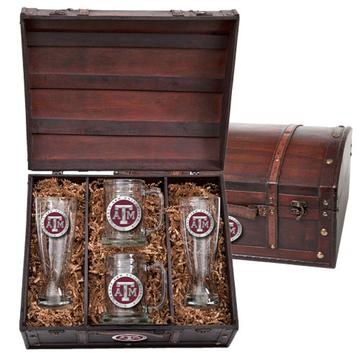 "Texas A&M" Beer Glass Set with Chest - Texas Time Gifts and Fine Art