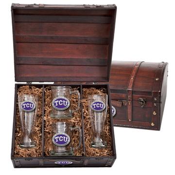 "TCU" Beer Glass Set with Chest - Texas Time Gifts and Fine Art