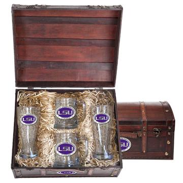 "LSU" Beer Glass Set with Chest - Texas Time Gifts and Fine Art 220829