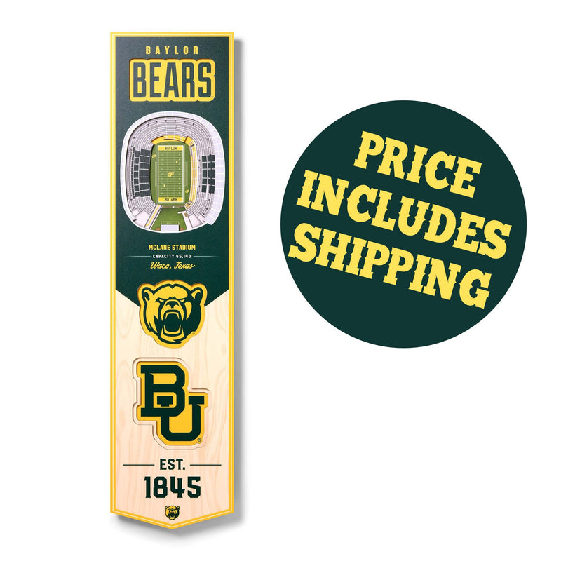 "Baylor Bears" 3D Stadium Banner Wall Decor—8" x 32" - Texas Time Gifts and Fine Art 