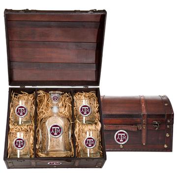"Texas A&M" Decanter + Double Old Fashioned Whiskey Glass Set with Chest - Texas Time Gifts and Fine Art