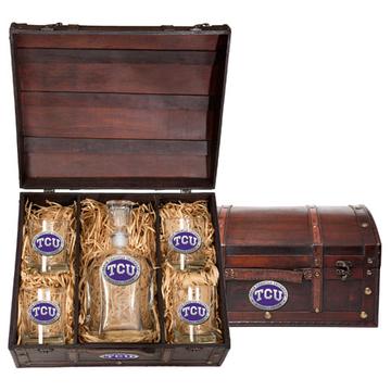 "TCU" Decanter + Double Old Fashioned Whiskey Glass Set with Chest - Texas Time Gifts and Fine Art