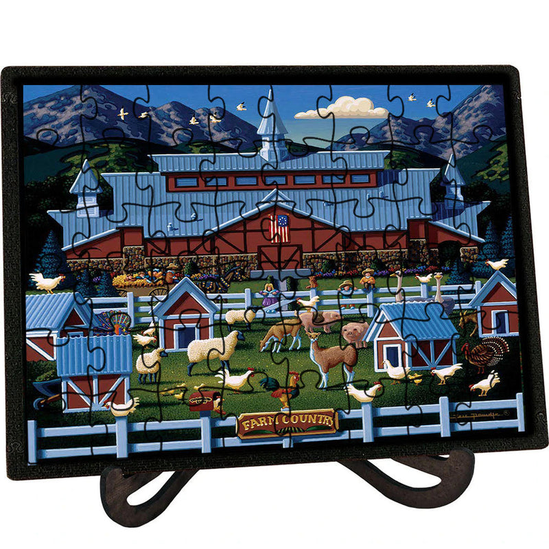 "Farm Country" (Thanksgiving Point, Utah) Picture Perfect Framed Wooden Jigsaw Puzzle with Easel (Desk Decor) - Texas Time Gifts and Fine Art