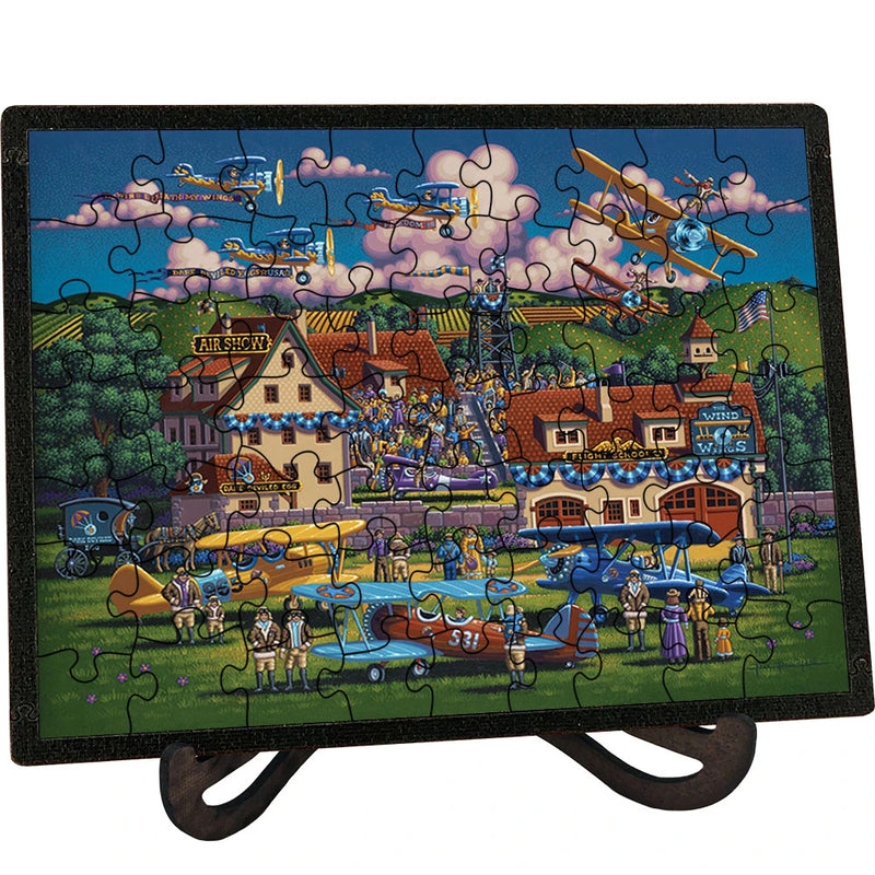 "Flying Aces" (Air Show) Picture Perfect Framed Wooden Jigsaw Puzzle with Easel (Desk Decor) - Texas Time Gifts and Fine Art
