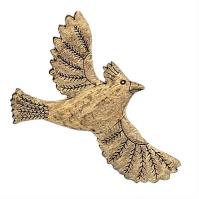 "Flying Cardinal" Sycamore Wood Brooch—Store Exclusive - Texas Time Gifts and Fine Art