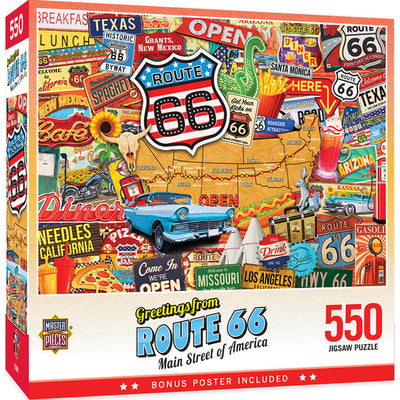 "Greetings from Route 66—Main Street of America" Jigsaw Puzzle - Texas Time Gifts and Fine Art