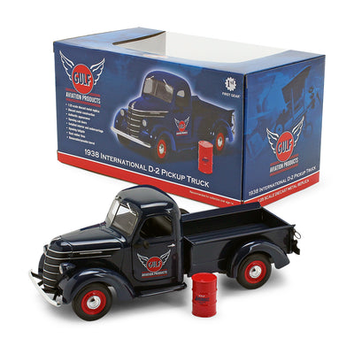 "Gulf Oil Aviation"—1938 International D-2 Pickup with Barrel Die-cast Collectible - Texas Time Gifts and Fine Art