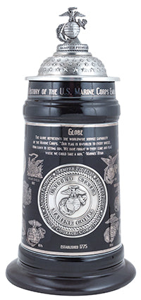 "History of the United States Marine Corps Eagle, Globe, and Anchor" Stoneware Beer Stein—Limited Edition - Texas Time Gifts and Fine Art 220827
