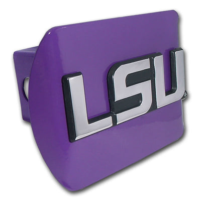 "LSU" Emblem on Purple Metal Hitch Cover - Texas Time Gifts and Fine Art